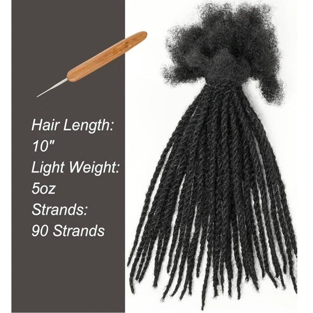 10” Human Hair Dreadlocks 90 strands Twist Loc Extension 0.4cm Pencil Size #RA6